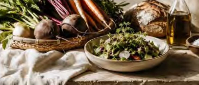 Fresh seasonal vegetables and bread