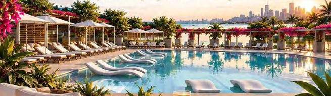 Five Park pool terrace at sunset