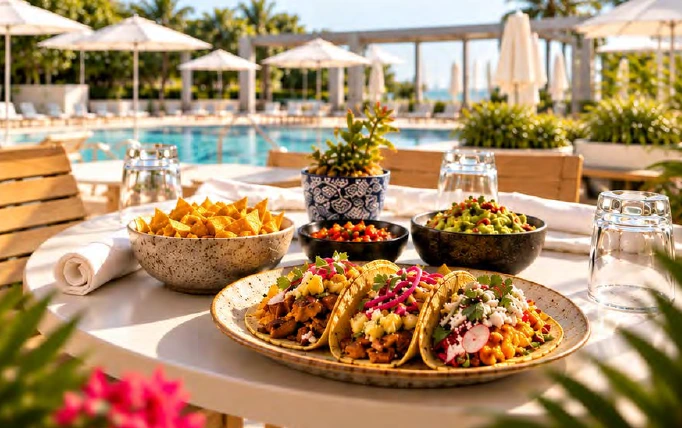 Tacos beside the Five Park pool