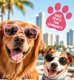 Dogs in sunglasses featured in The Big Woof Festival announcement